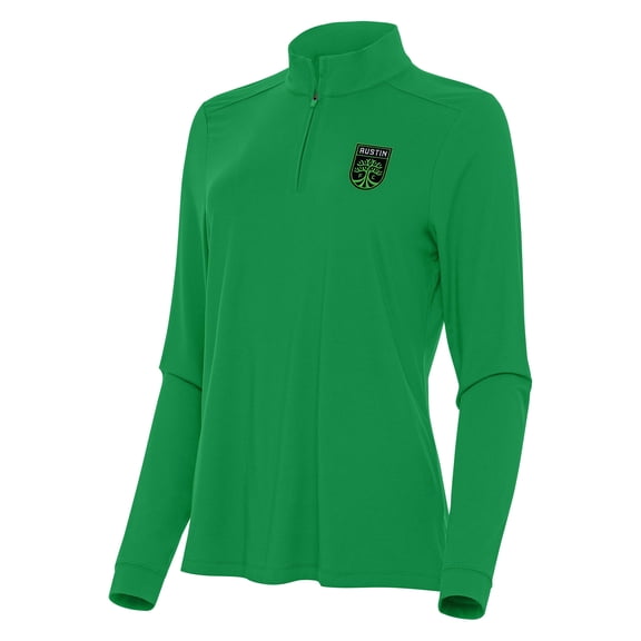 Women's Antigua Green Austin FC Logo Intent Quarter-Zip Top