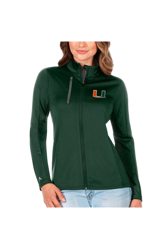 Women's Antigua Green/Graphite Miami Hurricanes Generation Full-Zip Jacket