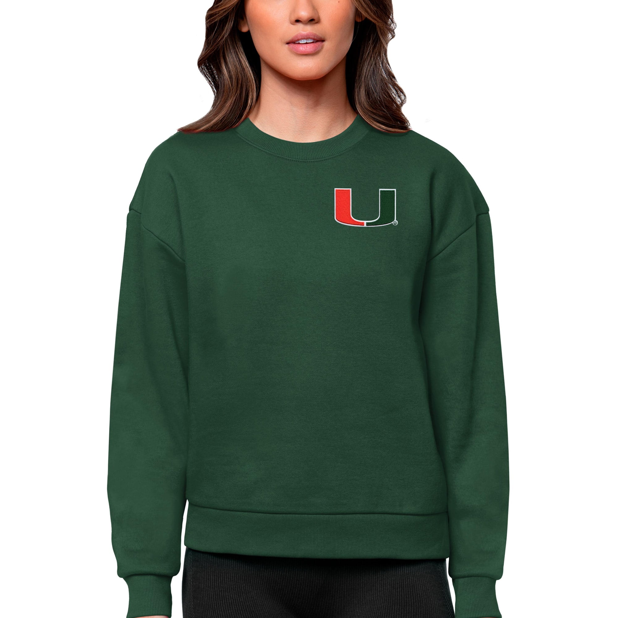 Women s Antigua Green Miami Hurricanes Logo Victory Crewneck Pullover Sweatshirt Walmart