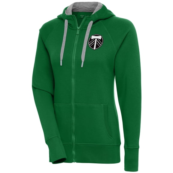Women's Antigua Green Portland Timbers Brushed Metallic Victory Raglan Full-Zip Hoodie