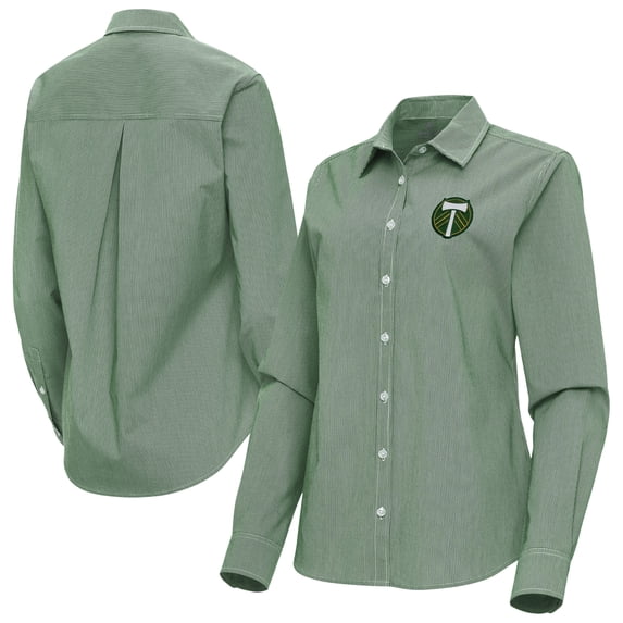 Women's Antigua Green Portland Timbers Porter Woven Tri-Blend Long Sleeve Button-Up Shirt