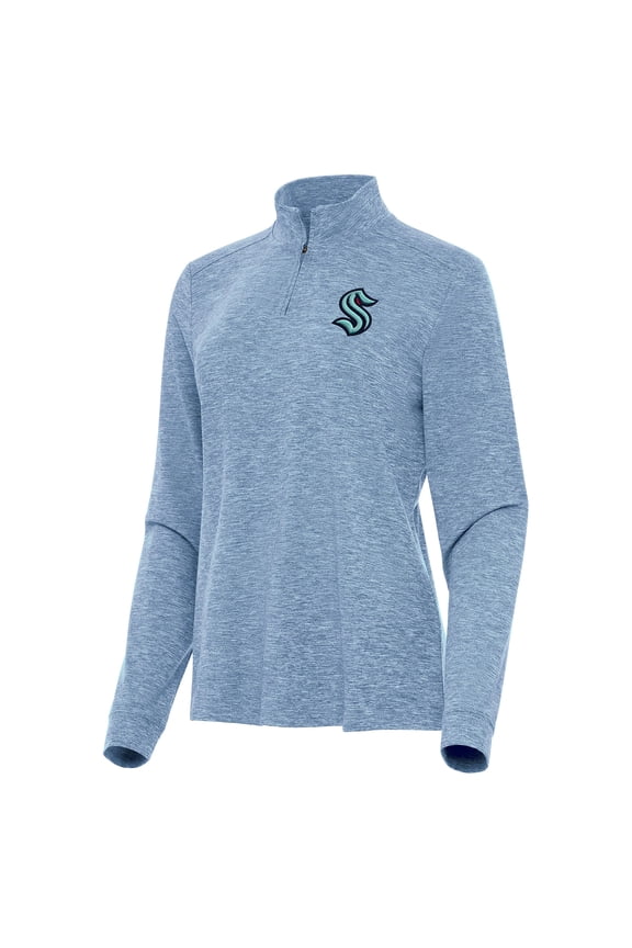 Women's Antigua Heather Aqua Seattle Kraken Mentor Quarter-Zip Mock Long Sleeve Top