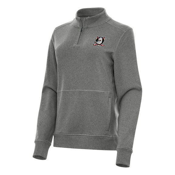 Women's Antigua Heather Black Anaheim Ducks Crush Quarter-Zip Fleece Sweatshirt