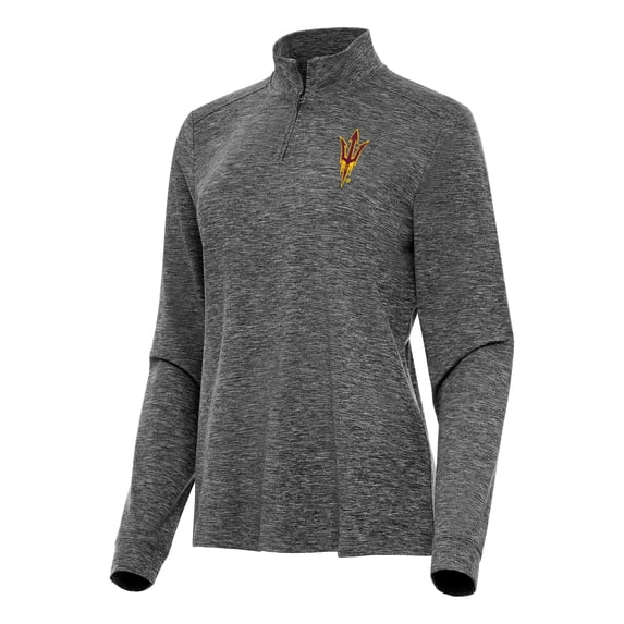 Women's Antigua Heather Black Arizona State Sun Devils Mentor Long Sleeve Quarter-Zip Mock Polo