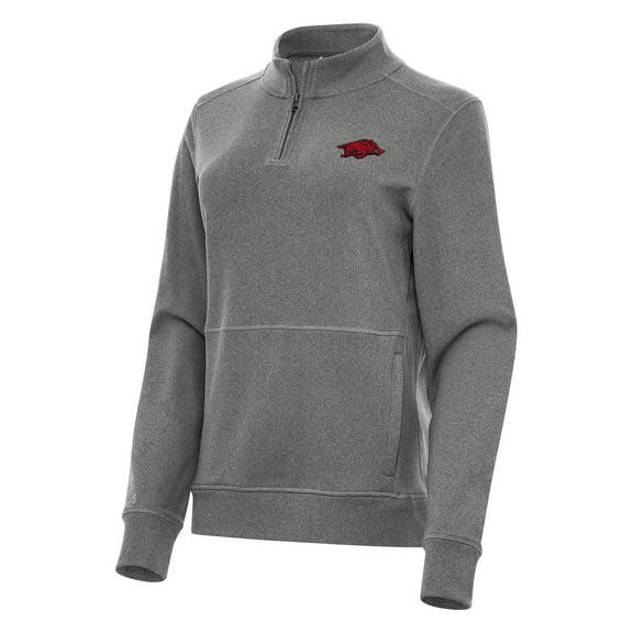Women's Antigua Heather Black Arkansas Razorbacks Crush Quarter-Zip Fleece Sweatshirt