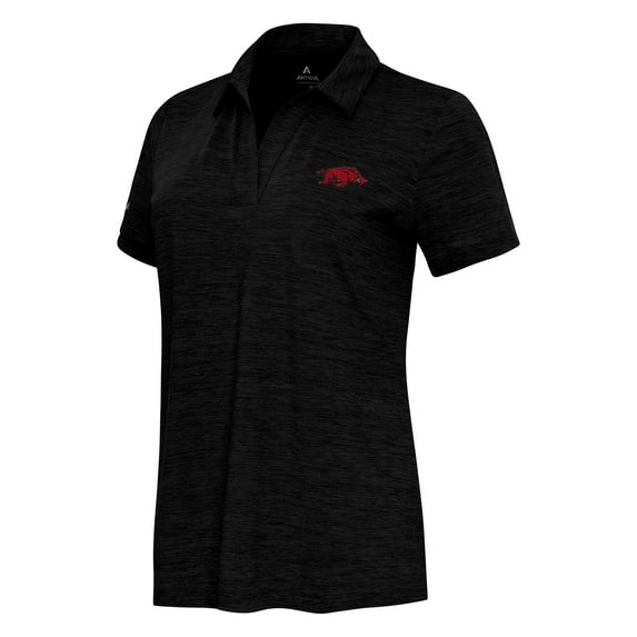 Women's Antigua Heather Black Arkansas Razorbacks Layout V-Neck Polo