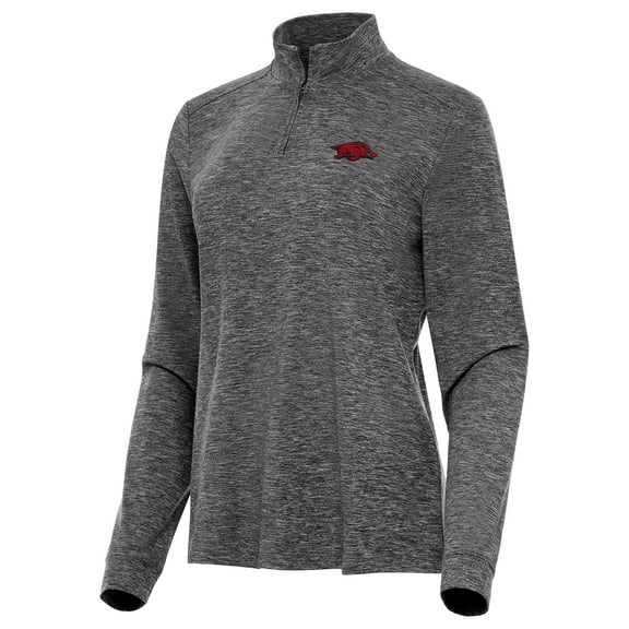 Women's Antigua Heather Black Arkansas Razorbacks Mentor Long Sleeve Quarter-Zip Mock Polo
