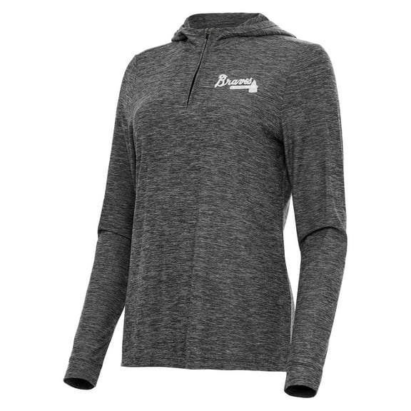 Women's Antigua Heather Black Atlanta Braves Daybreak Quarter-Zip Hoodie