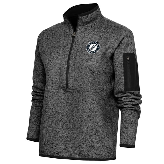 Women's Antigua Heather Black Austin Spurs Fortune Half-Zip Pullover Jacket