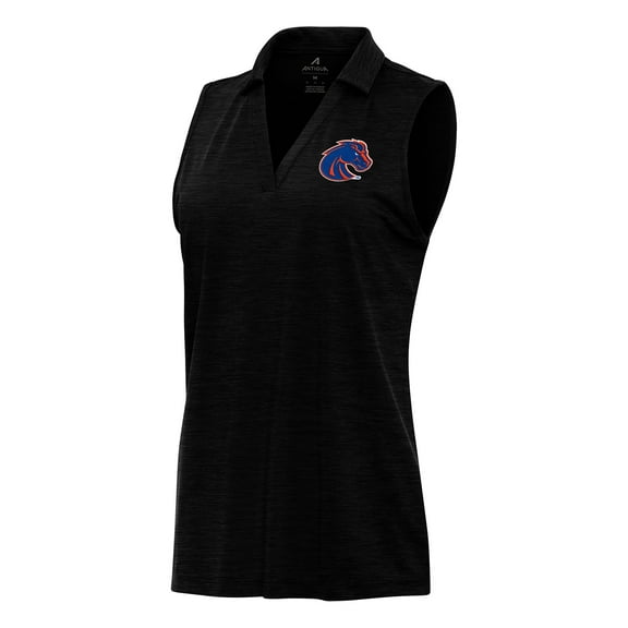 Women's Antigua Heather Black Boise State Broncos Layout Sleeveless V-Neck Polo