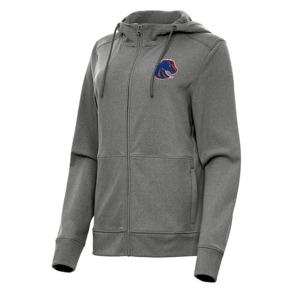 Women's Antigua Heather Black Boise State Broncos Seeker Full-Zip Hoodie