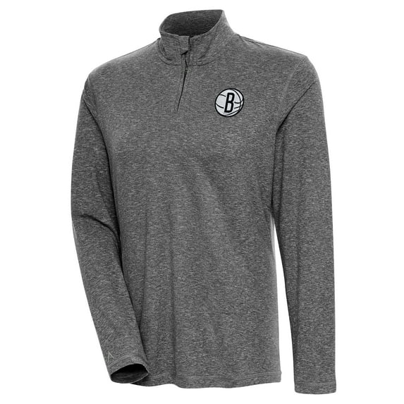 Women's Antigua Heather Black Brooklyn Nets Confront Quarter-Zip Pullover Top