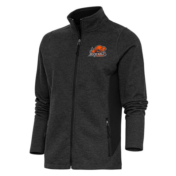 Women's Antigua Heather Black Bucknell Bison Course Full-Zip Jacket