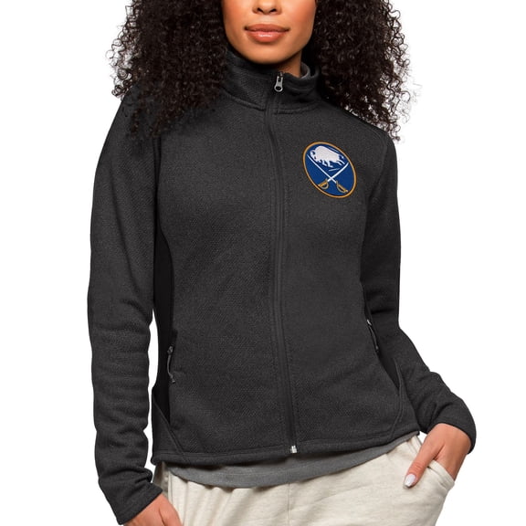 Women's Antigua Heather Black Buffalo Sabres Primary Logo Course Full-Zip Jacket