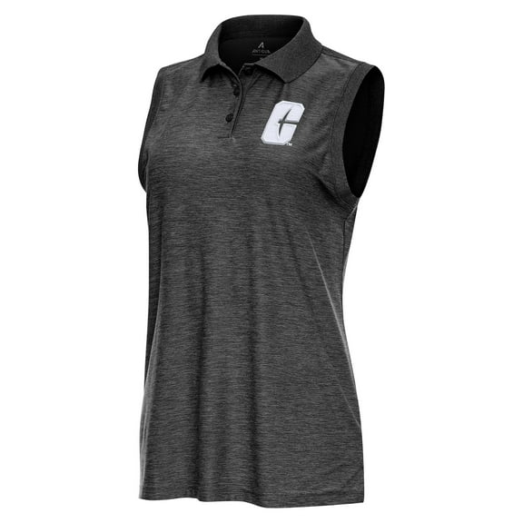 Women's Antigua  Heather Black Charlotte 49ers Recap Sleeveless Polo