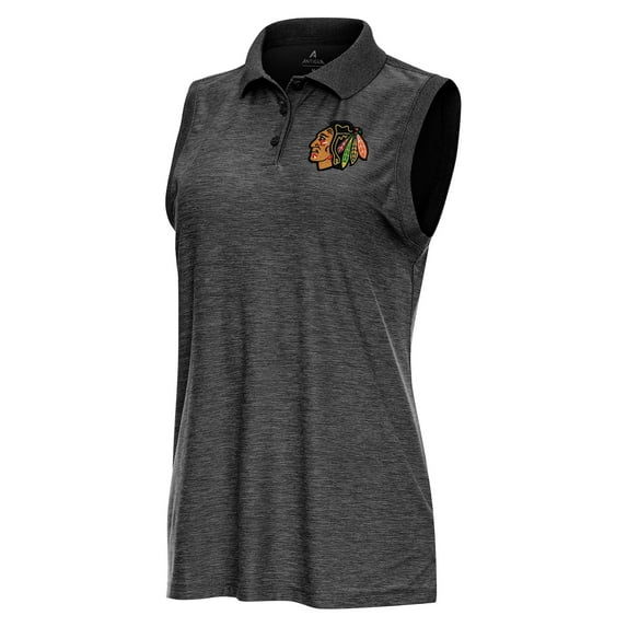 Women's Antigua Heather Black Chicago Blackhawks Recap Sleeveless Polo
