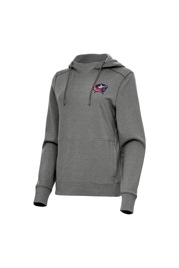 Women's Antigua Heather Black Columbus Blue Jackets Justice Pullover Hoodie