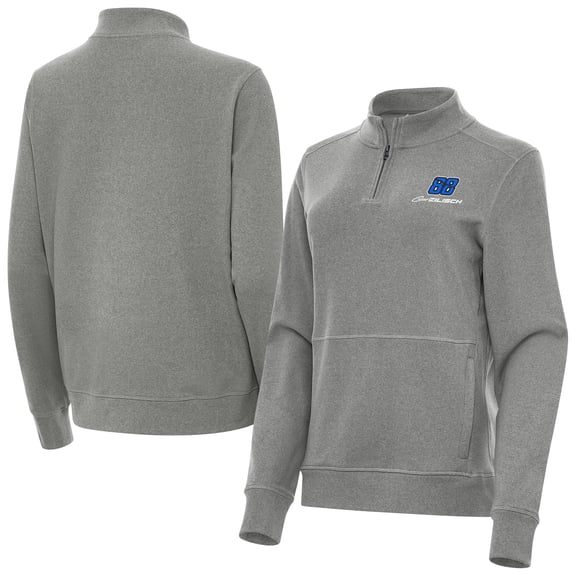 Women's Antigua  Heather Black Connor Zilisch Crush Quarter-Zip Sweatshirt