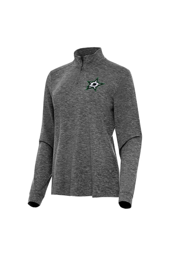 Women's Antigua Heather Black Dallas Stars Mentor Quarter-Zip Mock Long Sleeve Top
