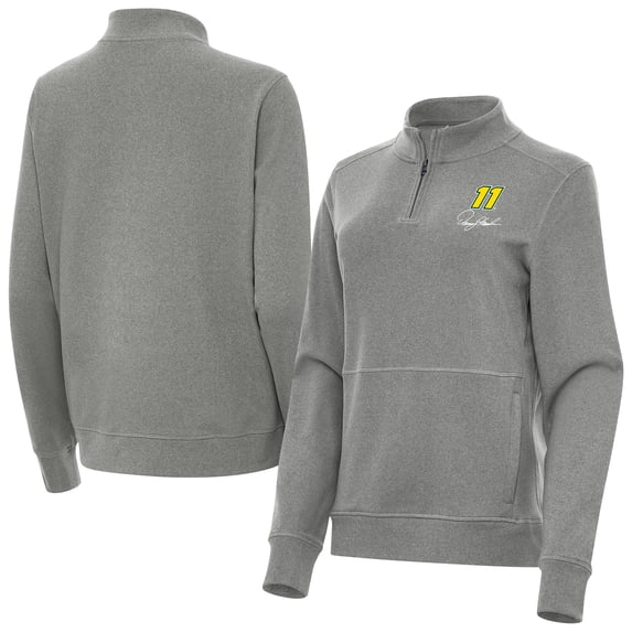 Women's-Antigua Heather Black Denny Hamlin Crush Quarter-Zip Pullover Top