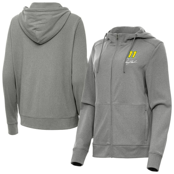 Women's-Antigua  Heather Black Denny Hamlin Justice Pullover Hoodie