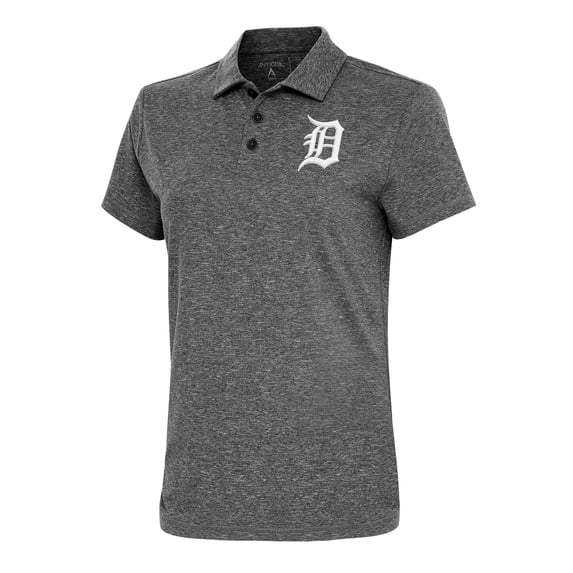 Women's Antigua Heather Black Detroit Tigers Motivated Polo