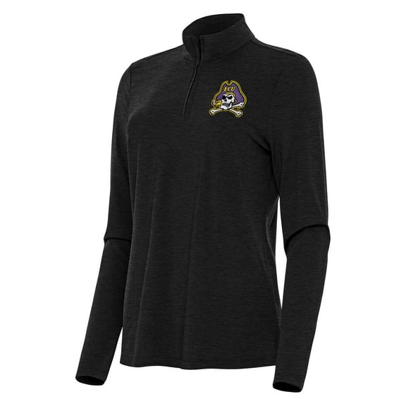 Women's Antigua Heather Black ECU Pirates Bright Quarter-Zip Top