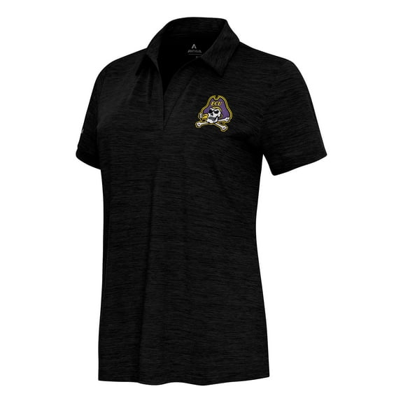 Women's  Antigua Heather Black ECU Pirates Layout V-Neck Polo