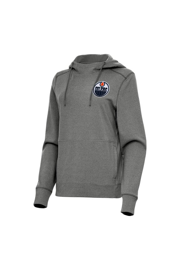 Women's Antigua Heather Black Edmonton Oilers Justice Pullover Hoodie