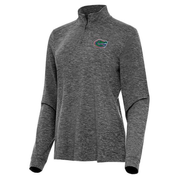 Women's Antigua Heather Black Florida Gators Mentor Long Sleeve Quarter-Zip Mock Polo