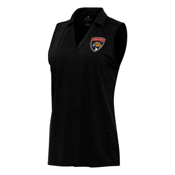 Women's Antigua Heather Black Florida Panthers Layout Sleeveless V-Neck Polo