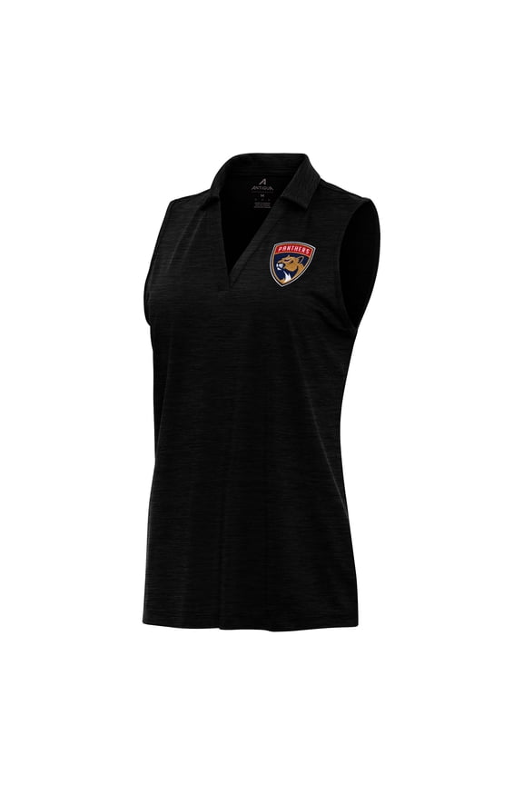 Women's Antigua Heather Black Florida Panthers Layout Sleeveless V-Neck Polo