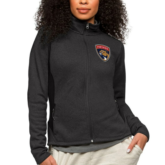 Women's Antigua Heather Black Florida Panthers Primary Logo Course Full-Zip Jacket