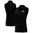 thumbnail image 1 of Women's Antigua Heather Black Georgia Tech Yellow Jackets Layout Sleeveless V-Neck Polo, 1 of 3