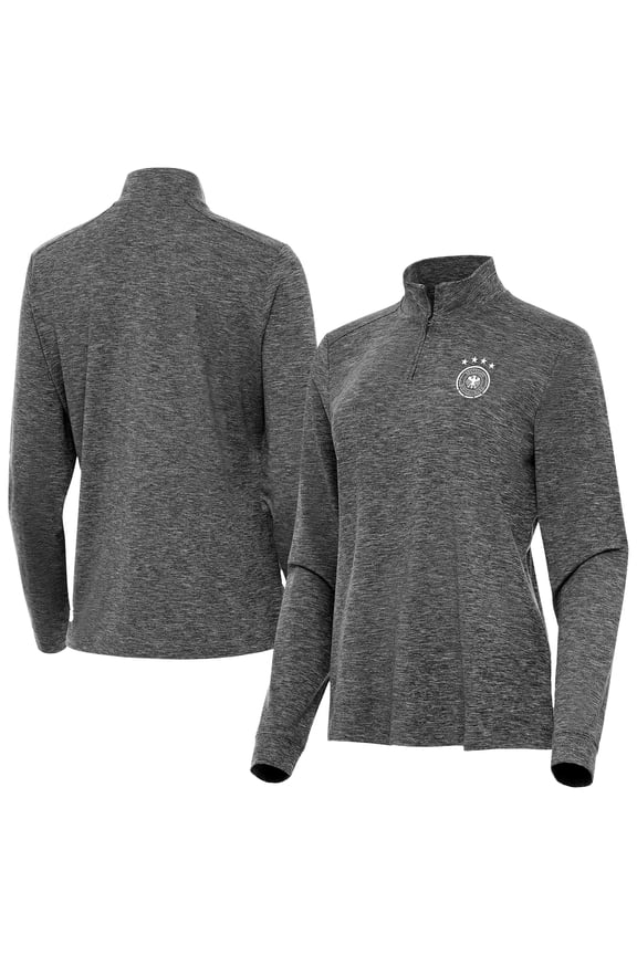 Women's Antigua Heather Black Germany National Team Master Quarter-Zip Pullover