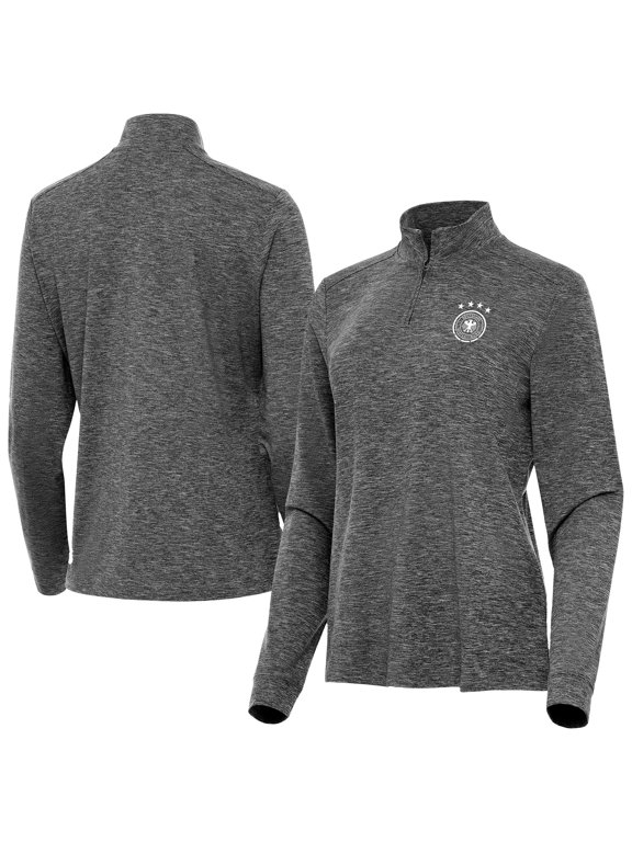 Women's Antigua Heather Black Germany National Team Master Quarter-Zip Pullover