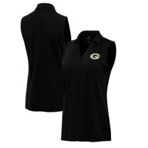 Women's Antigua  Heather Black Green Bay Packers Layout Sleeveless V-Neck Polo
