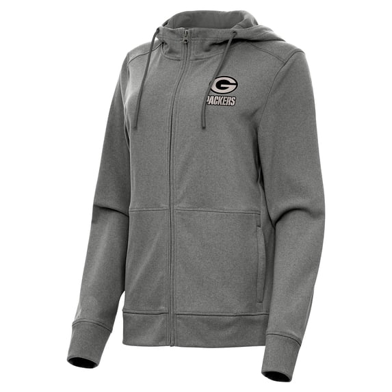Women's Antigua Heather Black Green Bay Packers Seeker Full-Zip Hoodie Jacket