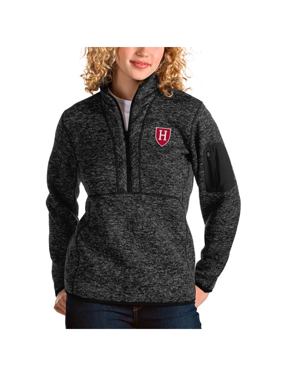 Women's Antigua Heather Black Harvard Crimson Fortune Half-Zip Pullover Jacket