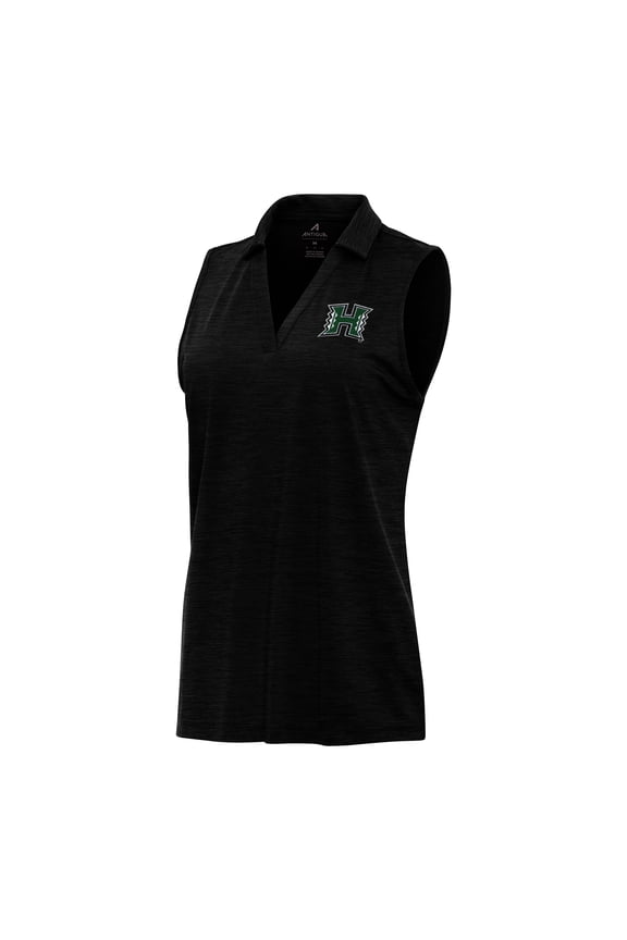 Women's Antigua Heather Black Hawaii Rainbow Warriors Layout Sleeveless V-Neck Polo