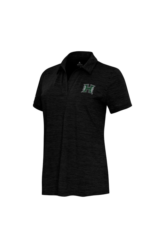 Women's Antigua Heather Black Hawaii Rainbow Warriors Layout V-Neck Polo