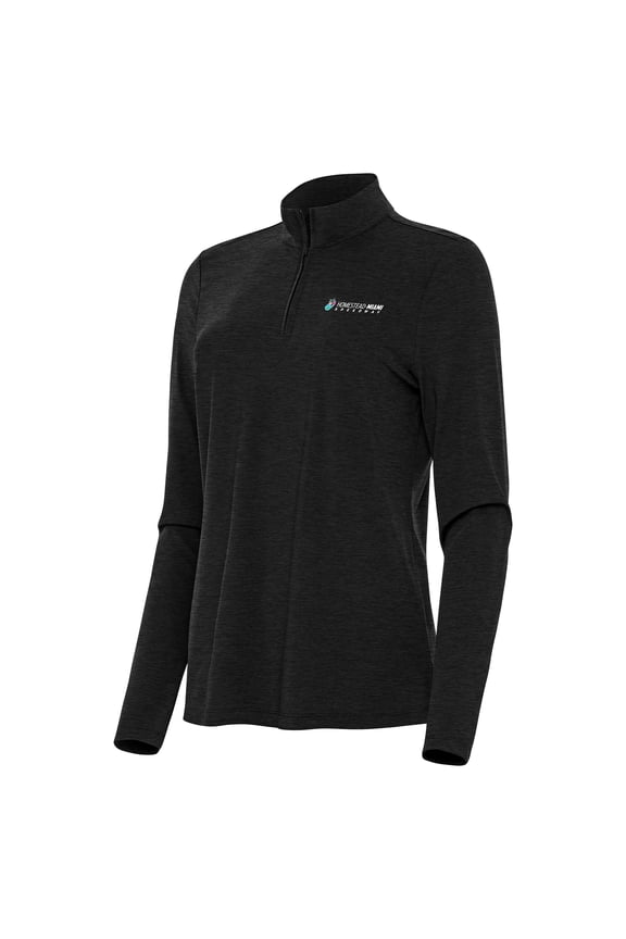 Women's-Antigua Heather Black Homestead-Miami Speedway Bright Quarter-Zip Top