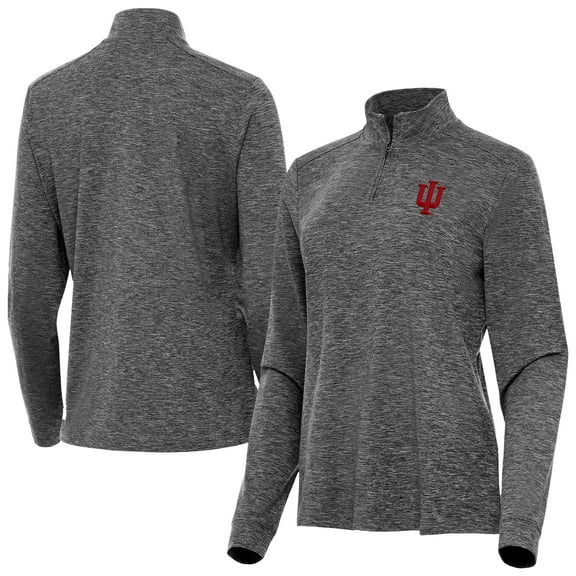 Women's Antigua  Heather Black Indiana Hoosiers Mentor Quarter-Zip Top