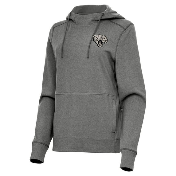 Women's Antigua Heather Black Jacksonville Jaguars Justice Pullover Hoodie