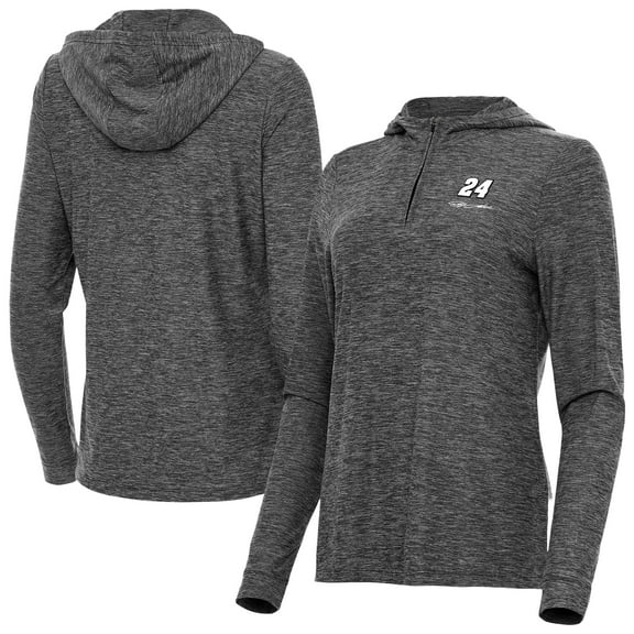 Women's-Antigua Heather Black Jeff Gordon Daybreak Quarter-Zip Pullover Hoodie