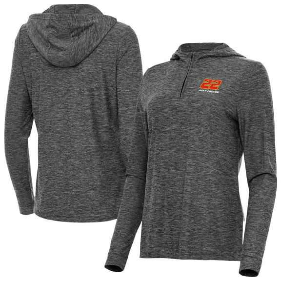 Women's-Antigua  Heather Black Joey Logano Daybreak Quarter-Zip Pullover Hoodie