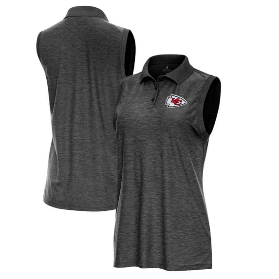 Women's Antigua Heather Black Kansas City Chiefs Recap Sleeveless Polo