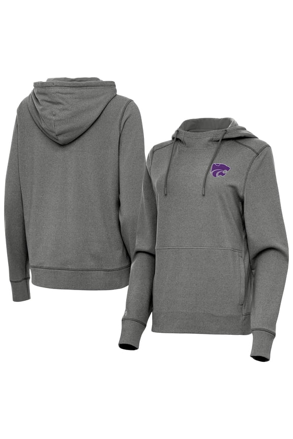 Women's Antigua Heather Black Kansas State Wildcats Justice Pullover Hoodie