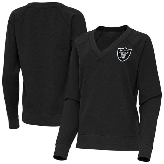 Women's Antigua Heather Black Las Vegas Raiders Varsity Tri-Blend V-Neck Long Sleeve T-Shirt