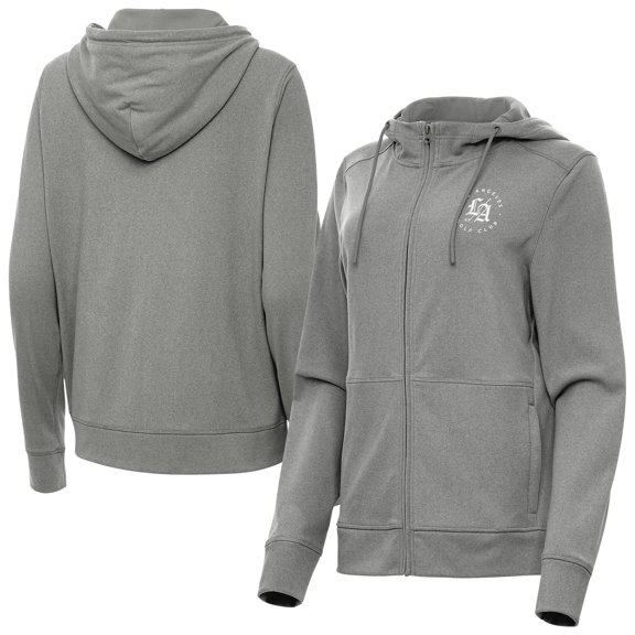Women's Antigua Heather Black Los Angeles Golf Club Seeker Full-Zip Hoodie
